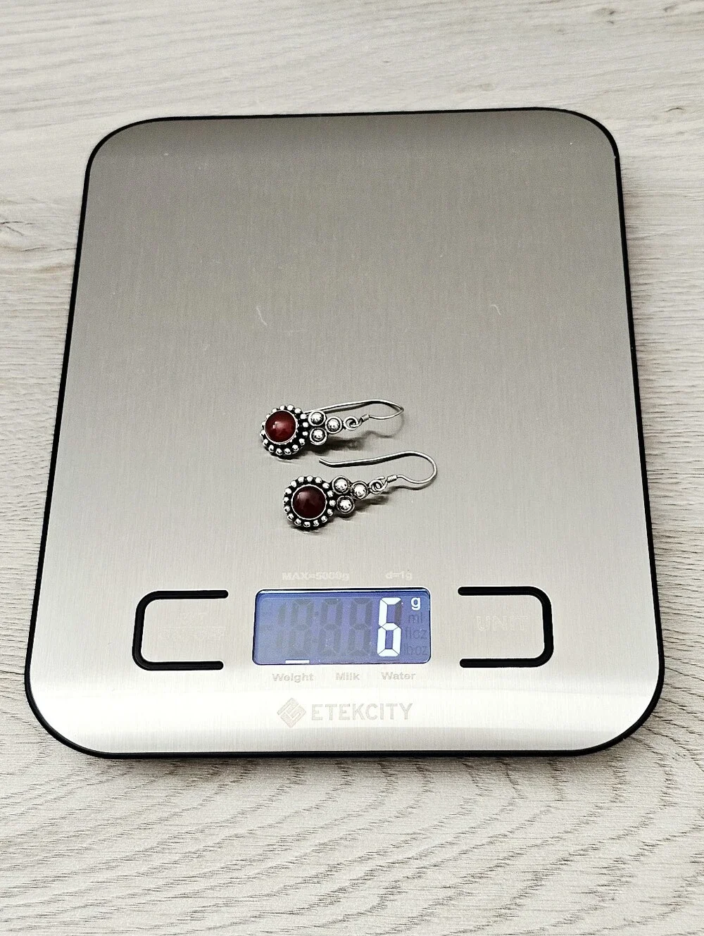 Artisan Sterling Silver Cabochon Garnet Gem & Caviar Beaded French Wire Earrings
